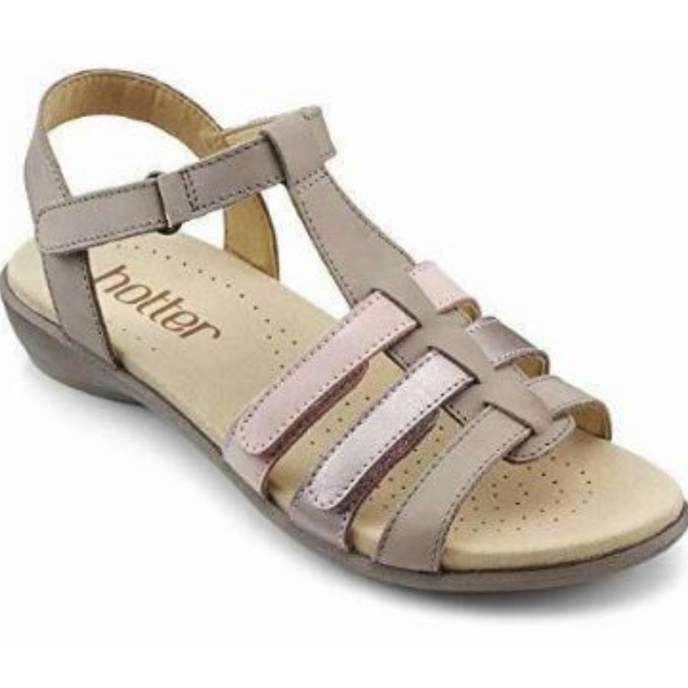 Hotter Sol Open Toe Sandals Shoes Ivory Pink Tan